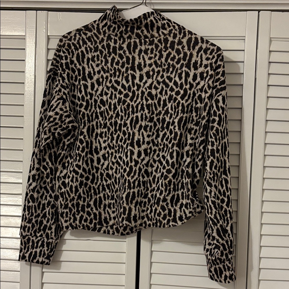 LOFT Leopard Print Mock Neck Top - Black & Cream